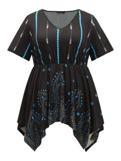 Boho Print Ruffles Hanky Hem T-shirt -Bloomchic Shop 247338141 hq