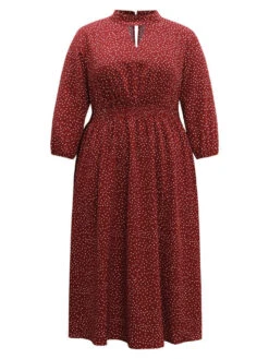 Polka Dot Keyhole Pocket Mock Neck Dress -Bloomchic Shop 247422900 gb