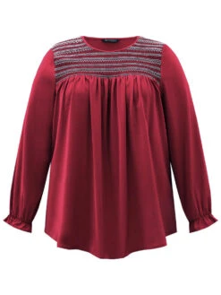 Contrast Trim Plicated Detail Flutter Sleeve Blouse -Bloomchic Shop 247553959 jt