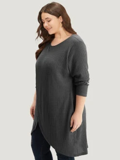 Waffle Knit Pocket Crew Neck Wrap T-shirt -Bloomchic Shop 24796904 pd