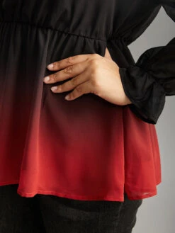 Ombre Contrast Frill Trim Ruffle Hem Blouse -Bloomchic Shop 248744470 fc 554385a5 5592 47c8 bfe9 5c6f443e720b