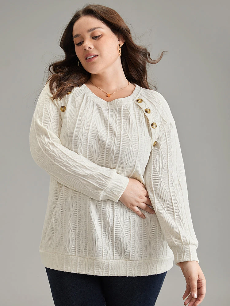 Plain Texture Button Detail Knit Sweatshirt 5 Plain Texture Button Detail Knit Sweatshirt - Image 3