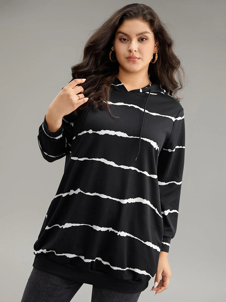 Striped Pocket Hooded Drawstring Sweatshirt 6 Striped Pocket Hooded Drawstring Sweatshirt - Image 4