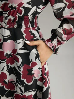 Floral Print Chiffon Shirred Elastic Cuffs Dress -Bloomchic Shop 250862804 ve 4e2a4f28 5b0c 4268 9975 f0b03203a5cb