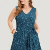 Polka Dot V Neck Pocket Sleeveless Belted Romper 1 Polka Dot V Neck Pocket Sleeveless Belted Romper -Bloomchic Shop 251317495 ze