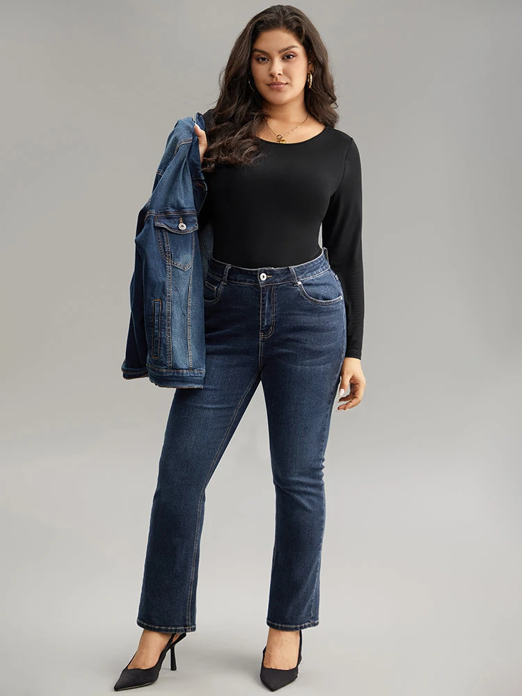 Solid Round Neck Slightly Stretchy Bodysuit 6 Solid Round Neck Slightly Stretchy Bodysuit - Image 4