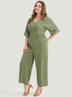 Solid Wrap Button Detail Batwing Sleeve Zip Back Jumpsuit -Bloomchic Shop 253067974 et c9521ef7 b4f1 4163 89e0 4a9a54ec64df