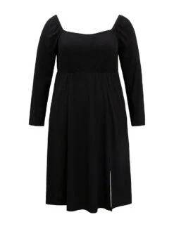 Rib Knit Split Side Square Neck Dress -Bloomchic Shop 253137668 rg
