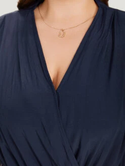 Solid Overlap Collar Pleated Bodysuit -Bloomchic Shop 25331133 ix