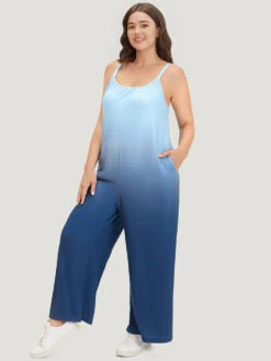 Ombre Scoop Neck Pocket Adjustable Straps Jumpsuit -Bloomchic Shop 254379326 jz