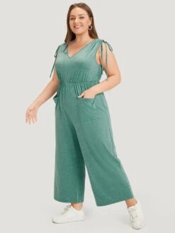 Plain Patched Pocket Zipper Drawstring Shoulder Jumpsuit -Bloomchic Shop 254413383 zn