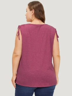 Plain V Neck Drawstring Shoulder Tank Top 14 Plain V Neck Drawstring Shoulder Tank Top -Bloomchic Shop 25492031 io