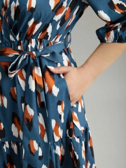 Allover Print Ruffle Layered Hem Wrap Belted Dress -Bloomchic Shop 256450660 on