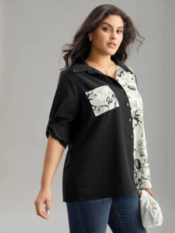Silhouette Floral Print Twill Shirt Collar Contrast Blouse 13 Silhouette Floral Print Twill Shirt Collar Contrast Blouse -Bloomchic Shop 256900469 mj
