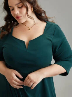 Solid Notched Pleated Wrap Hem Dress -Bloomchic Shop 257068864 hk