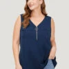 Solid Half Zipper Flap Detail Tank Top -Bloomchic Shop 257322687 gm