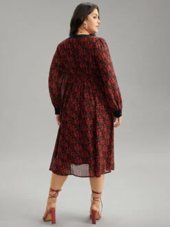 Ditsy Floral Patchwork Elastic Waist Ties Dress -Bloomchic Shop 260760662 ou