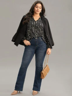 Chain Print Notched Lantern Sleeve Blouse -Bloomchic Shop 261216664 et