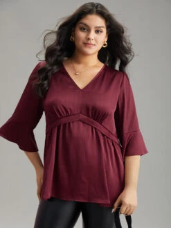 Anti-Wrinkle V Neck Gathered Ruffle Sleeve Blouse -Bloomchic Shop 262667372 go e0de0de7 d38a 43c6 9e55 7a34aa46fee8