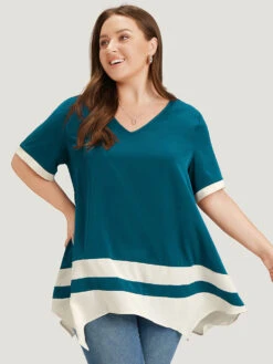 Anti-Wrinkle Two Tone Hanky Hem Blouse -Bloomchic Shop 262770079 nw 68fad9f1 3445 4322 8b80 c0ff96aa1797