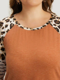 Striped Patchwork Leopard Print Crew Neck T-shirt 19 Striped Patchwork Leopard Print Crew Neck T-shirt -Bloomchic Shop 263032621 nk