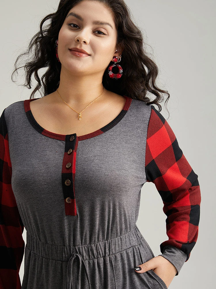 Plaid Patchwork Pocket Button Up Bowknot Jumpsuit 8 Plaid Patchwork Pocket Button Up Bowknot Jumpsuit - Image 6