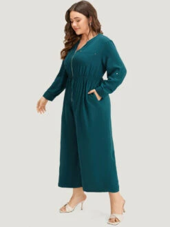 Notched Zipper Gathered Drawstring Jumpsuit -Bloomchic Shop 263903644 dc c01521bf a4bb 4363 aec7 adfe46b19a71