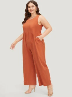 Plain Pocket Zipper Patchwork Tank Jumpsuit -Bloomchic Shop 264737844 go