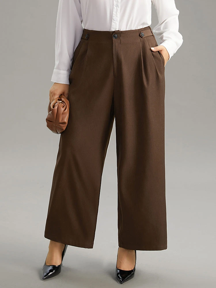 Solid Elastic Waist Plicated Detail Straight Leg Pants 3 Solid Elastic Waist Plicated Detail Straight Leg Pants