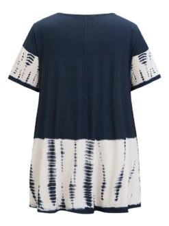 Tie Dye Patchwork Round Neck Pocket T-shirt -Bloomchic Shop 265850435 po