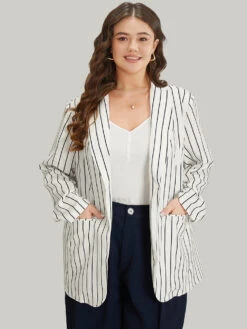 Striped Pocket Gathered Lapel Collar Blazer 16 Striped Pocket Gathered Lapel Collar Blazer -Bloomchic Shop 266480216 cj
