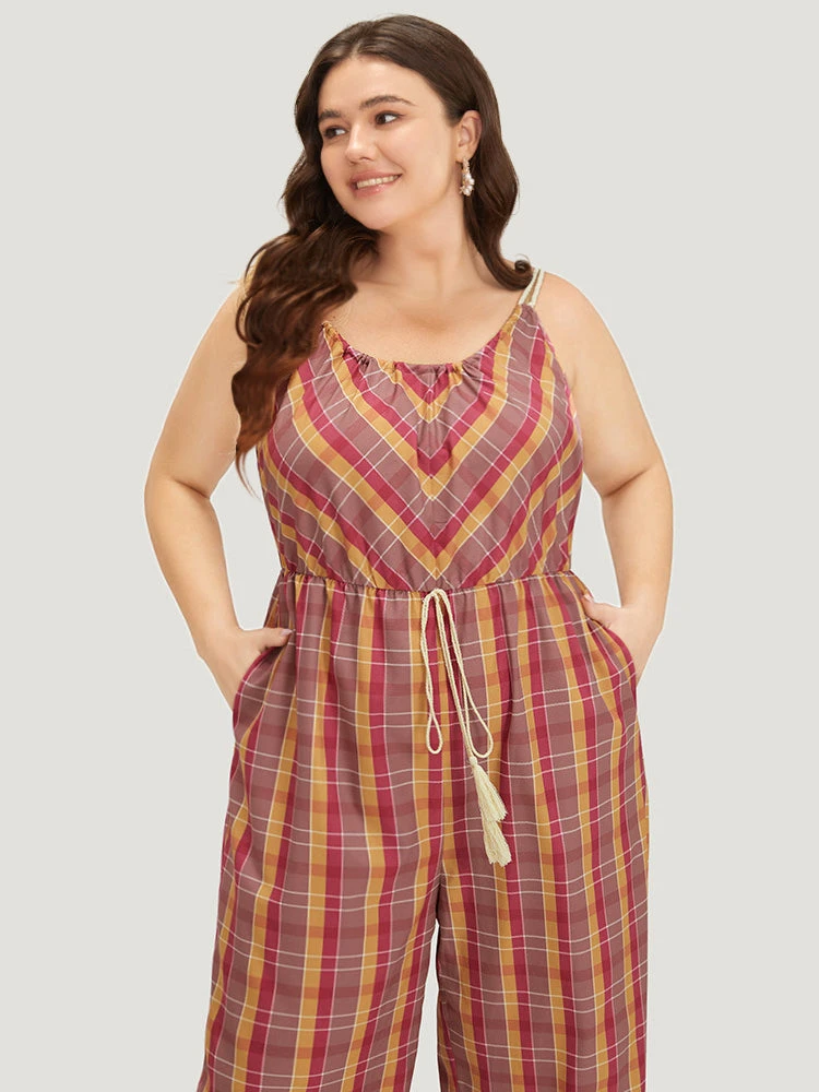Plaid Print Tassels Knotted Pocket Cami Jumpsuit 7 Plaid Print Tassels Knotted Pocket Cami Jumpsuit - Image 5