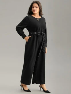 Polka Dot Belted Pocket Elastic Waist Jumpsuit -Bloomchic Shop 267153086 nd