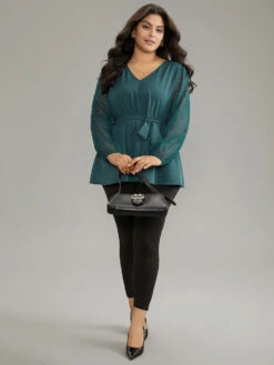 Static-Free Plain Patchwork Mesh Texture Ties Blouse -Bloomchic Shop 267371808 ex 38222a10 fd6c 4474 8d12 4f5fd2da1b99