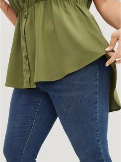 Solid Button Detail Ruffle High Low Hem Tank Top -Bloomchic Shop 268865179 vq