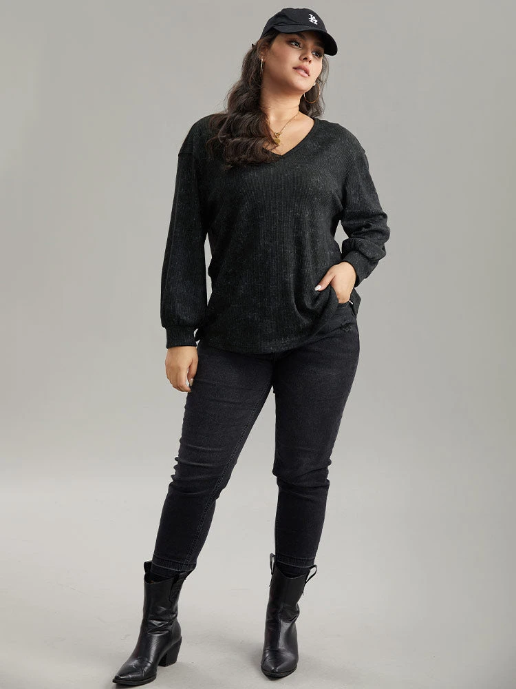 Waffle Knit Heather V Neck T-shirt 6 Waffle Knit Heather V Neck T-shirt - Image 4