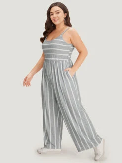 Striped Pocket Elastic Waist Cami Jumpsuits -Bloomchic Shop 270483534 ws