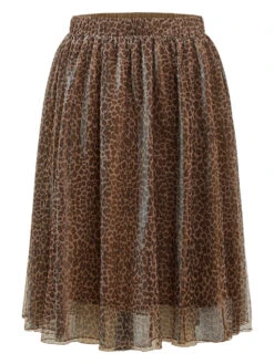 Leopard Elastic Waist Tiered Mesh Skirt -Bloomchic Shop 270751609 sk