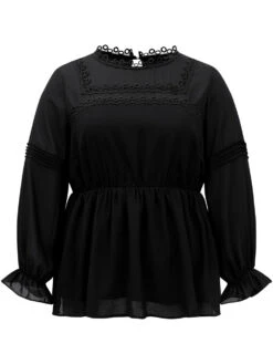 Plain Ruffles Elastic Waist Lace Patchwork Blouse 17 Plain Ruffles Elastic Waist Lace Patchwork Blouse -Bloomchic Shop 271662807 oe