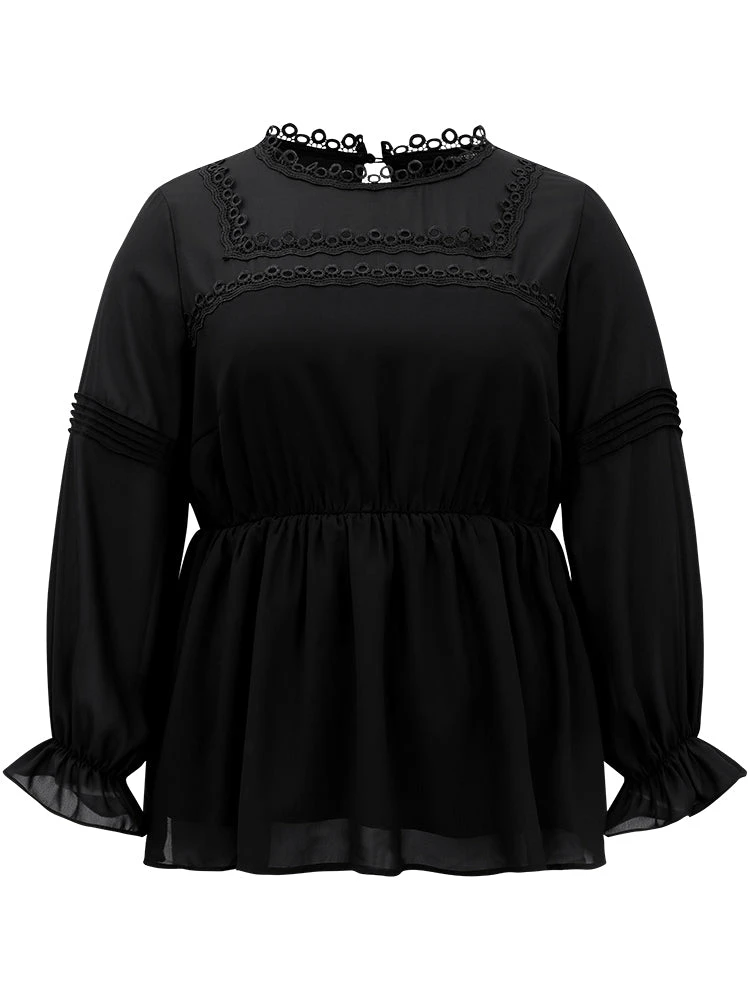 Plain Ruffles Elastic Waist Lace Patchwork Blouse 10 Plain Ruffles Elastic Waist Lace Patchwork Blouse - Image 8