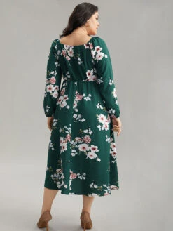 Floral Print Split Hem Pocket Shirred Dress -Bloomchic Shop 271979791 mn