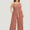 Plaid Print Tassels Knotted Pocket Cami Jumpsuit -Bloomchic Shop 272535429 av