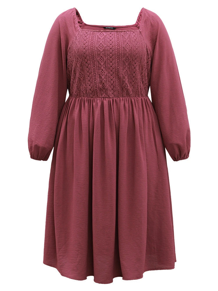 Crochet Lace Square Neck Elastic Cuffs Dress 9 Crochet Lace Square Neck Elastic Cuffs Dress - Image 7