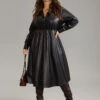 PU Leather Elastic Waist Button Up Dress -Bloomchic Shop 273058091 bh