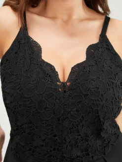 Lace Patchwork Scalloped Trim Plicated Detail Pocket Cami Jumpsuit -Bloomchic Shop 273098357 qb