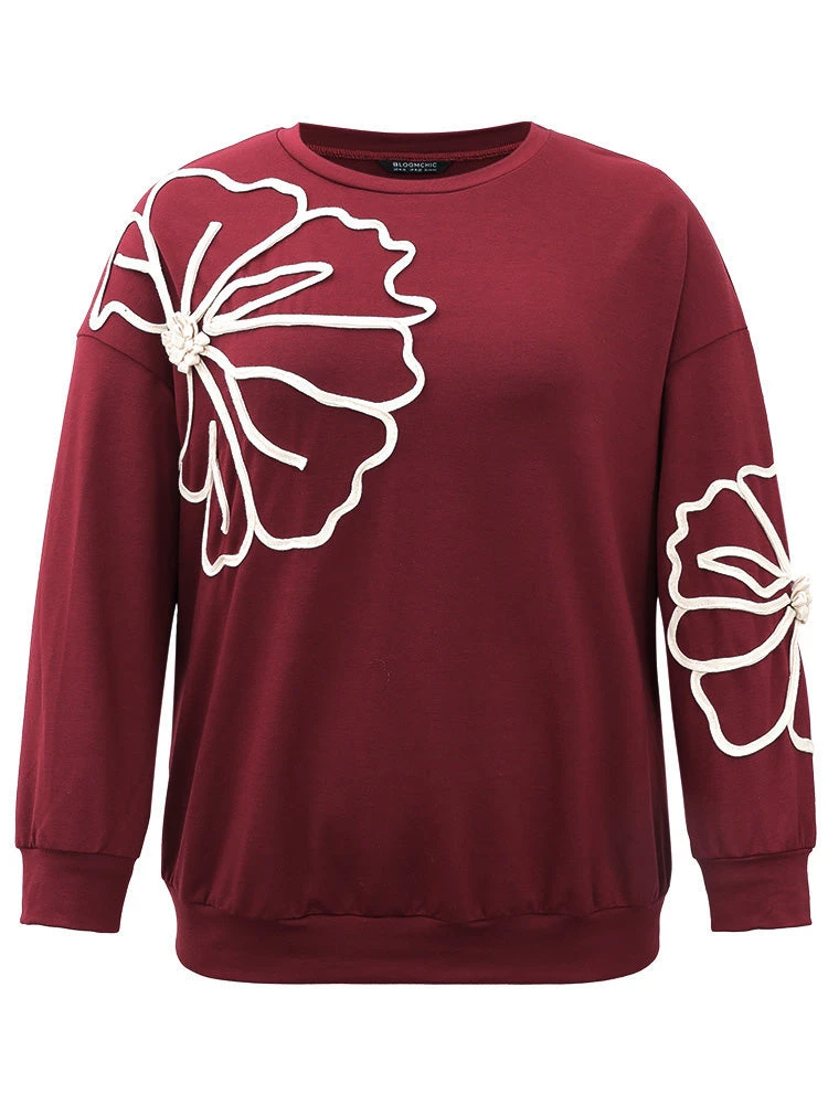 3D Floral Applique Drop Shoulder Sweatshirt 8 3D Floral Applique Drop Shoulder Sweatshirt - Image 6