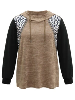 Leopard Patchwork Contrast Hooded Sweatshirt -Bloomchic Shop 2740117 vz