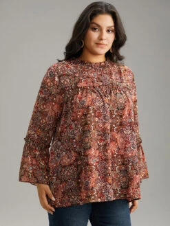 Bandana Print Mesh Frill Trim Blouse -Bloomchic Shop 274232063 uq 55918ed9 8755 4fb1 a5e1 7f34b304dd23