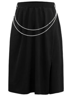 Plain Pearl Beaded Detail Split Side Skirt 15 Plain Pearl Beaded Detail Split Side Skirt -Bloomchic Shop 274517829 xh