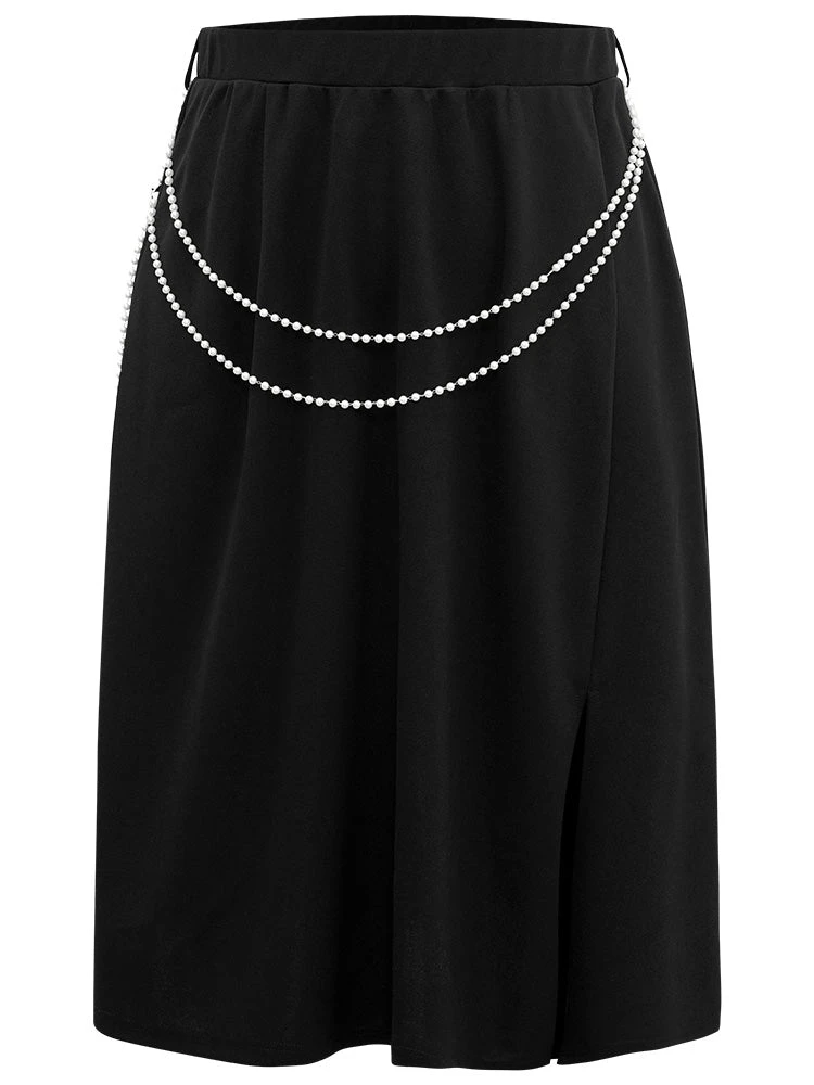 Plain Pearl Beaded Detail Split Side Skirt 9 Plain Pearl Beaded Detail Split Side Skirt - Image 7